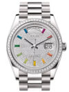 Rolex Day Date 36 Rainbow Diamond Dial Diamond Bezel White Gold President Bracelet  128399TBR 128399TBR-0005