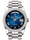 Rolex Day Date 36mm Blue Ombre Roman Dial Diamond Bezel White Gold President Bracelet 128349RBR