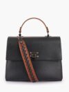 Black flap-over top-handle bag