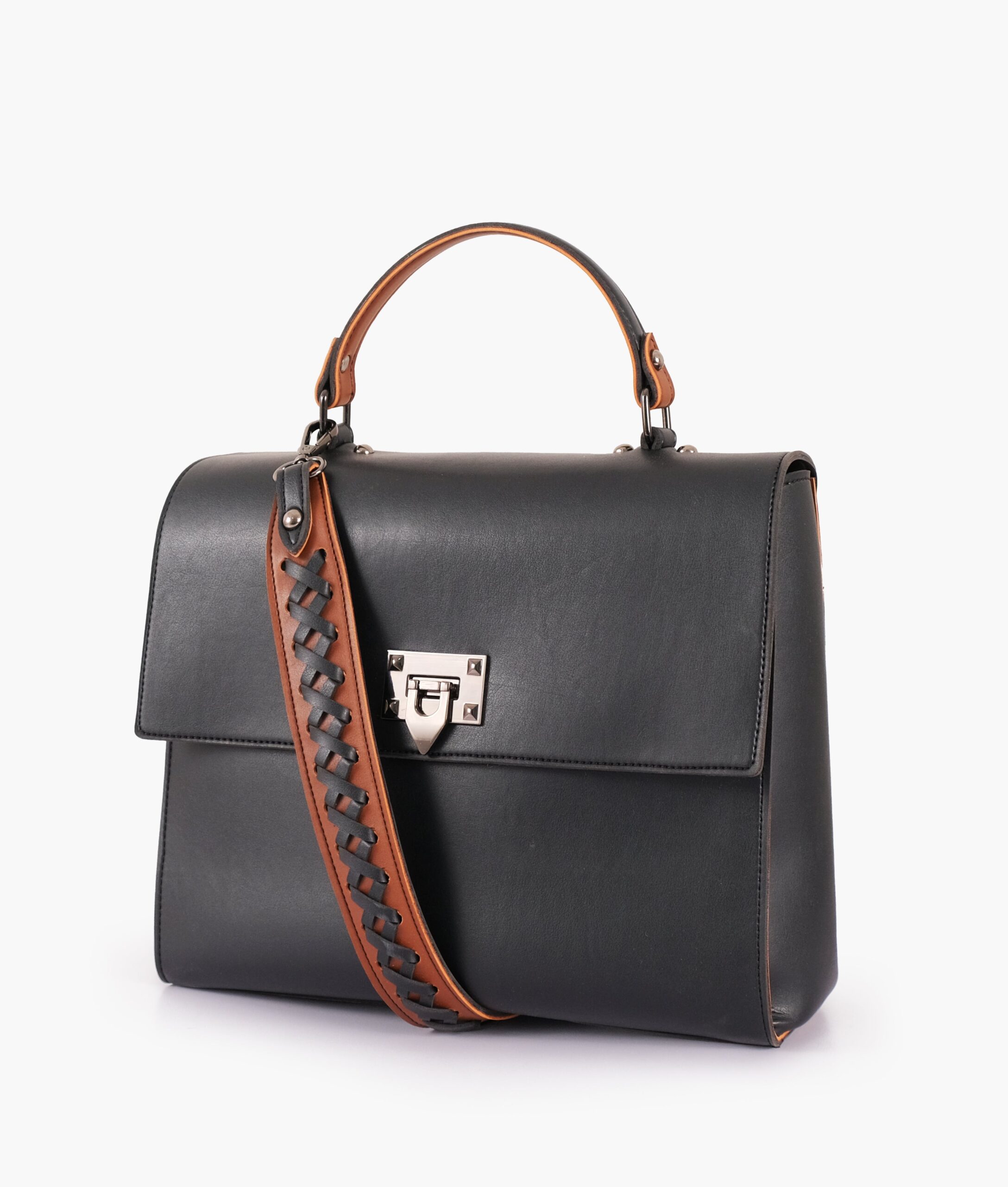 Black flap-over top-handle bag - Image 2
