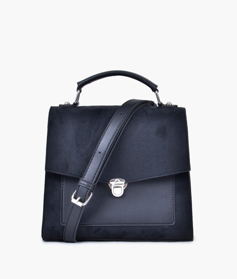 Black suede push-lock messenger bag - Image 2